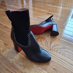 Christian Louboutin Black Ankle Boots with Red Soles and Studs